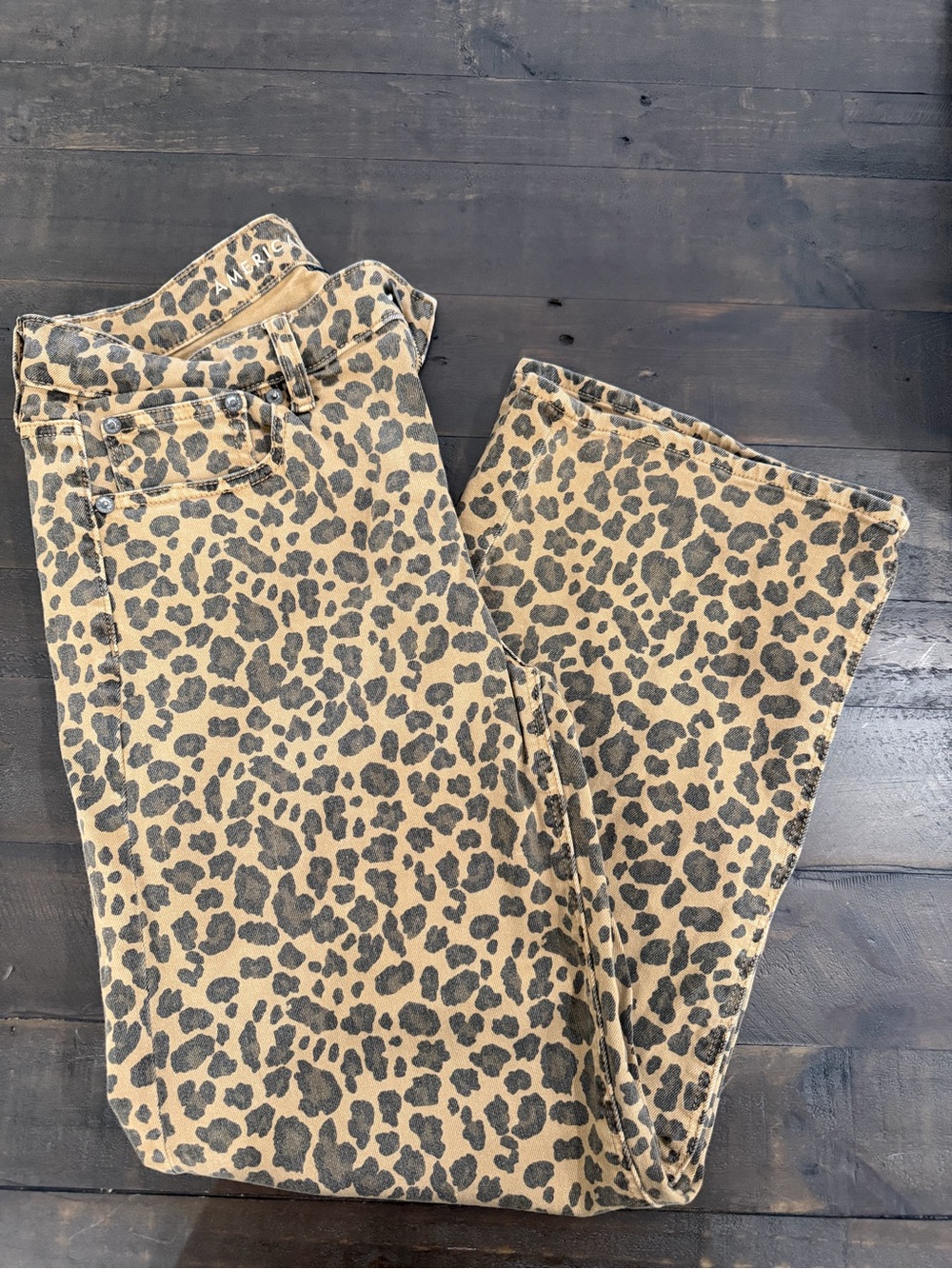 American Eagle Outfitters Leopard-Print Wide-Leg/Stovepipe Jeans - Tan & Black
